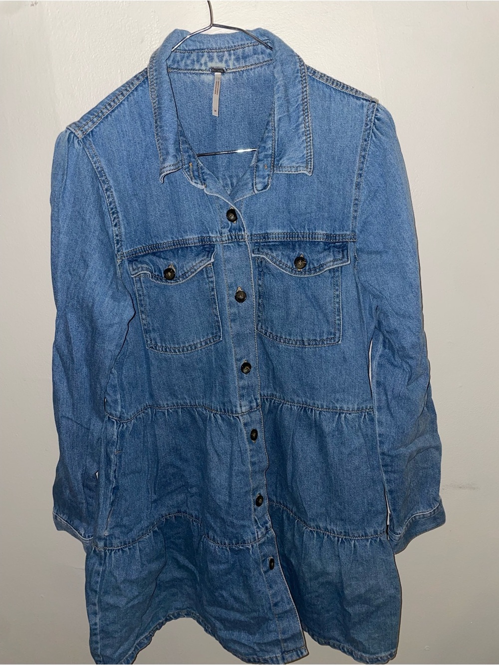 Free People Button-Front Denim Tunic Dress - Light Blue